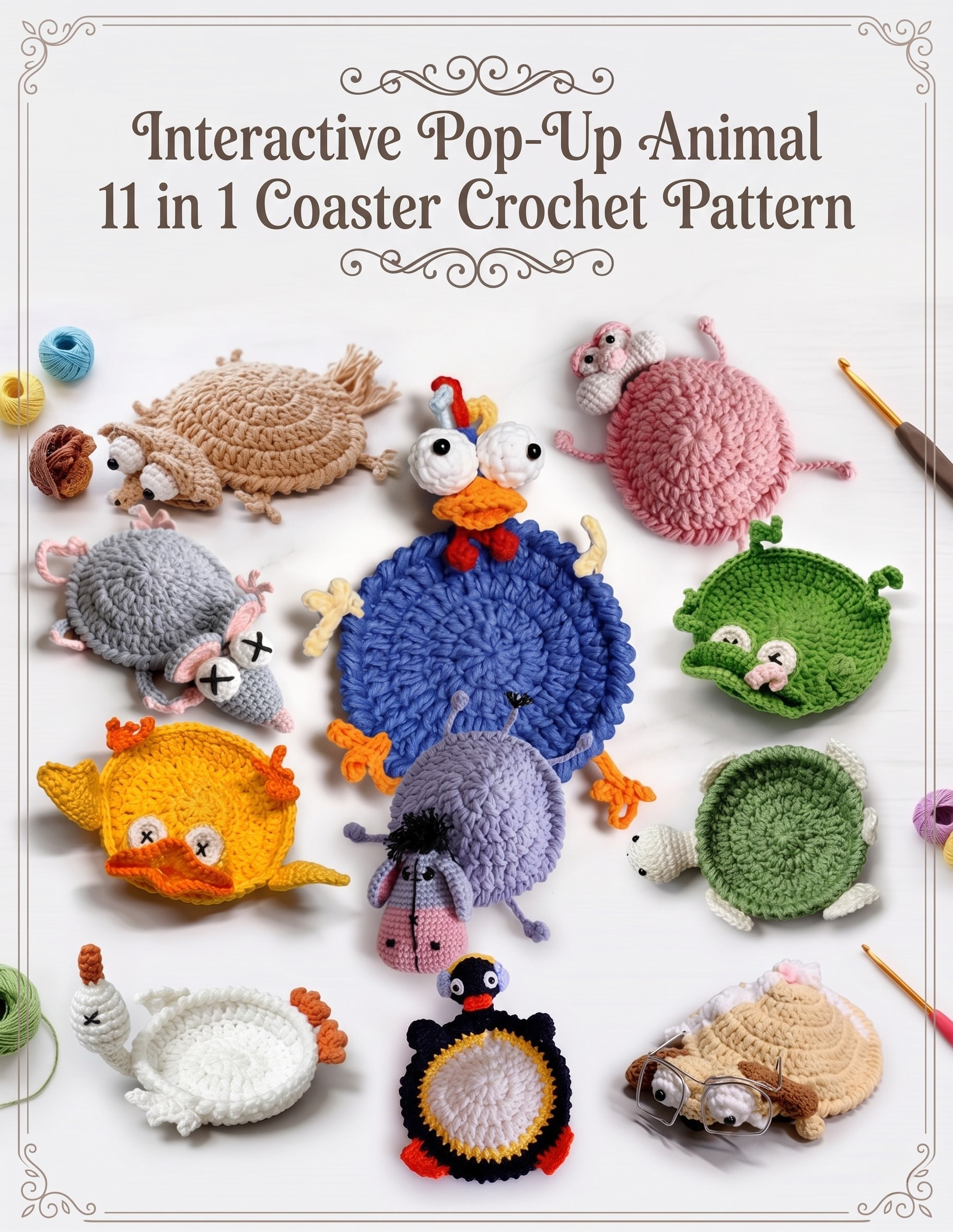 Interactive Pop-Up Animal Coaster Crochet Pattern | 11 in 1 | Digital ...
