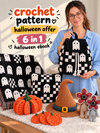Halloween Crochet Pattern eBook | 6 Spooky Patterns: Witch Hat, Pumpkin Coasters, Ghost Blanket, Cushion, Monster Amigurumi & Backpack