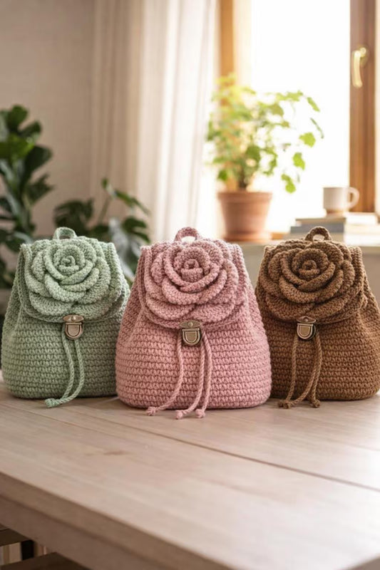 Crochet Rose Backpack Pattern Step-by-Step with Image References